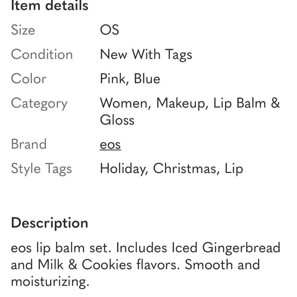 EOS Holiday Collection Lip Balm Set in gingerbread & milk and cookies  NEW